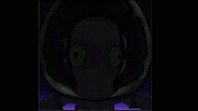 A Close Up Of A Person 'S Face In A Dark Room With Purple Lights . GIF