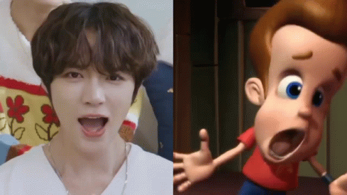 A Close Up Of A Person 'S Face Next To A Picture Of Jimmy Neutron GIF