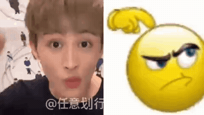 A Close Up Of A Person 'S Face Next To A Yellow Smiley Face With An Angry Face . GIF