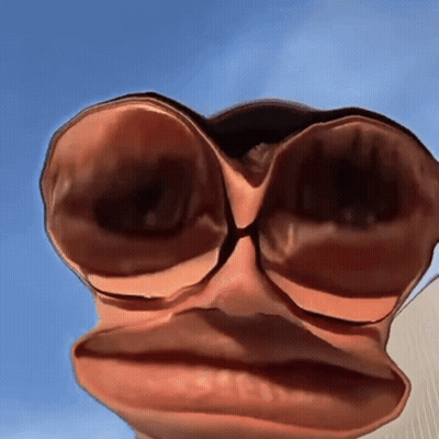 A Close Up Of A Person 'S Face With A Blue Sky Behind It GIF