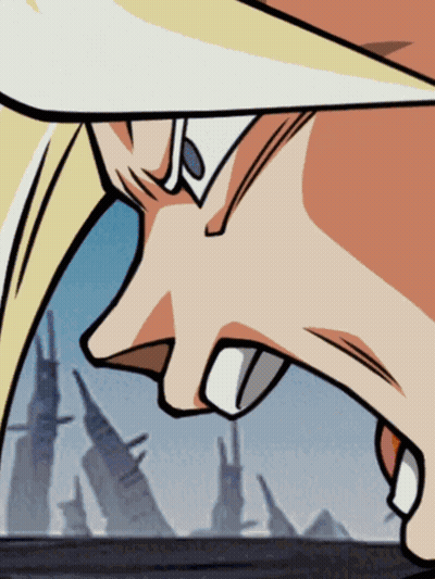 A Close Up Of A Person 'S Face With A City Skyline In The Background GIF