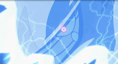 A Close Up Of A Person 'S Face With A Lightning Bolt Behind It GIF