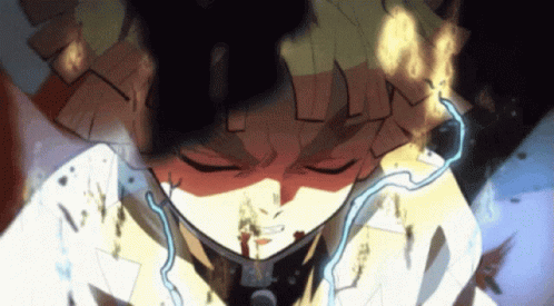 A Close Up Of A Person 'S Face With A Lightning Bolt Coming Out Of His Mouth . GIF