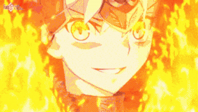 A Close Up Of A Person 'S Face With A Mask On Their Head Surrounded By Flames . GIF