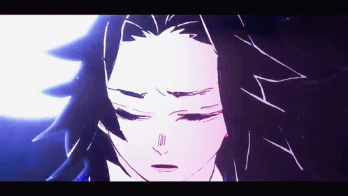 A Close Up Of A Person 'S Face With A Purple And White Background GIF