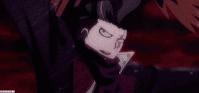 A Close Up Of A Person 'S Face With A Purple Scarf Around Their Neck And Red Eyes . GIF