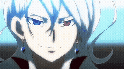A Close Up Of A Person 'S Face With A Red Eye And White Hair . GIF