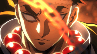 A Close Up Of A Person 'S Face With A Red Necklace Around Their Neck GIF
