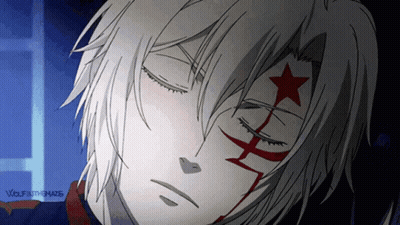 A Close Up Of A Person 'S Face With A Red Star On It And The Word Wolf On The Bottom GIF
