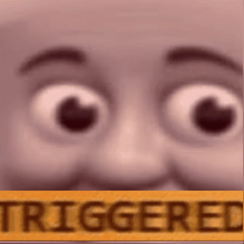 A Close Up Of A Person 'S Face With A Sign That Says `` Triggered '' . GIF