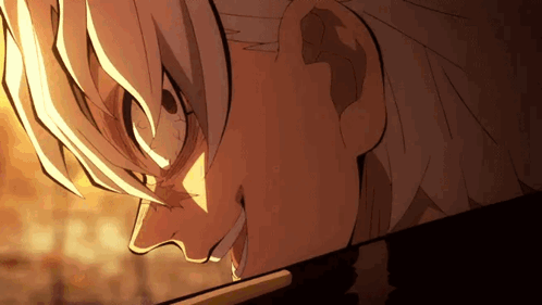 A Close Up Of A Person 'S Face With A Sword In His Mouth And A Sword In His Hand . GIF