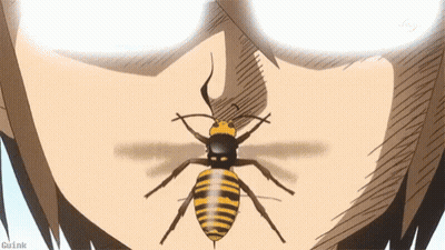 A Close Up Of A Person 'S Face With A Wasp On It . GIF