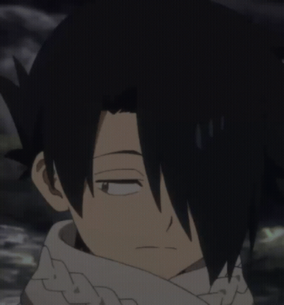 A Close Up Of A Person 'S Face With Black Hair And A White Scarf Around Their Neck GIF