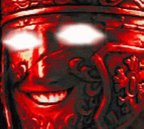 A Close Up Of A Person 'S Face With Glowing Eyes And A Red Background . GIF