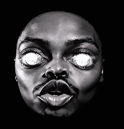 A Close Up Of A Person 'S Face With Glowing Eyes GIF