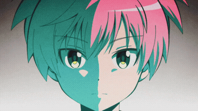 A Close Up Of A Person 'S Face With Half Blue And Half Pink GIF