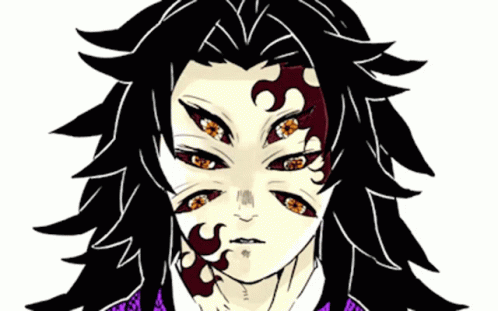 A Close Up Of A Person 'S Face With Many Eyes And A Purple Shirt . GIF
