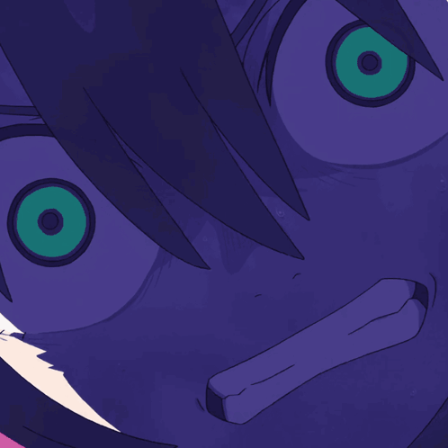 A Close Up Of A Person 'S Face With Purple Eyes And Red Centers GIF