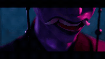 A Close Up Of A Person 'S Face With Purple Lights Behind Them GIF