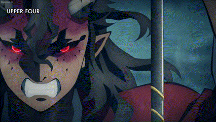 A Close Up Of A Person 'S Face With Red Eyes And The Words Upper Four Above It GIF