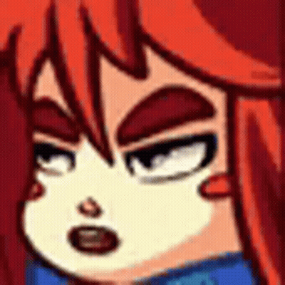 A Close Up Of A Person 'S Face With Red Hair And A Blue Shirt . GIF
