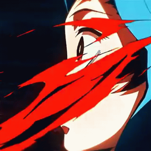 A Close Up Of A Person 'S Face With Red Lines Coming Out Of It 'S Mouth GIF