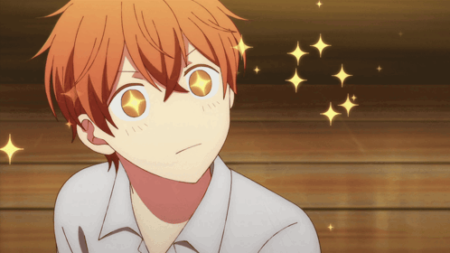 A Close Up Of A Person 'S Face With Stars In The Background GIF