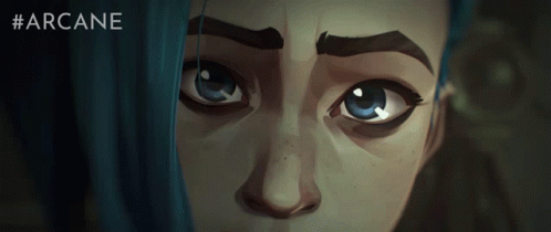 A Close Up Of A Person 'S Face With The Hashtag #Arcane Above It GIF