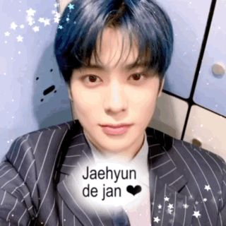 A Close Up Of A Person 'S Face With The Name Jaehyun De Jan Written On It GIF