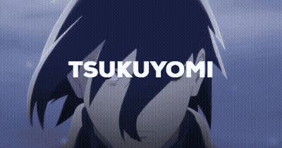 A Close Up Of A Person 'S Face With The Name Tsukiyomi Written Above It GIF