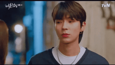 A Close Up Of A Person 'S Face With The Tvn Logo On The Bottom GIF