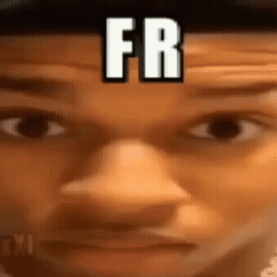 A Close Up Of A Person 'S Face With The Word Fr On Top Of It . GIF