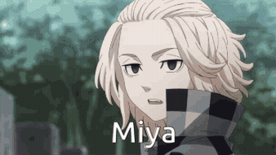 A Close Up Of A Person 'S Face With The Word Miya On It . GIF