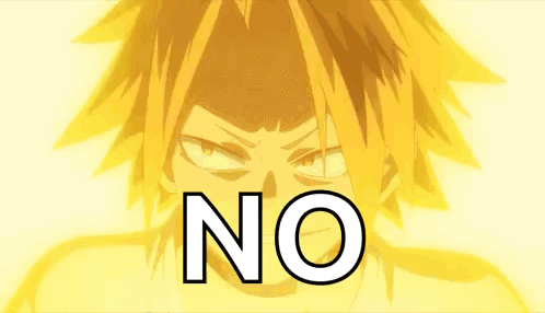 A Close Up Of A Person 'S Face With The Word No Written In Front Of Him . GIF