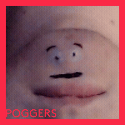 A Close Up Of A Person 'S Face With The Word Poggers Written On The Bottom GIF