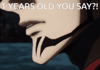 A Close Up Of A Person 'S Face With The Words " 1 Years Old You Say " Above It GIF