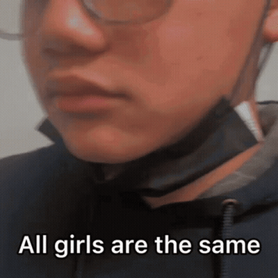 A Close Up Of A Person 'S Face With The Words All Girls Are The Same Written Below It GIF