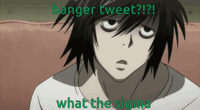 A Close Up Of A Person 'S Face With The Words Banger Tweet Written On It GIF