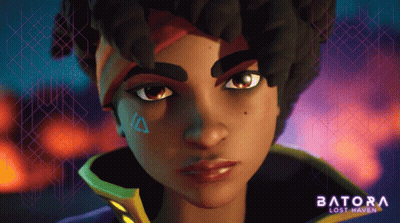 A Close Up Of A Person 'S Face With The Words Batora Lost Haven On The Bottom Right GIF