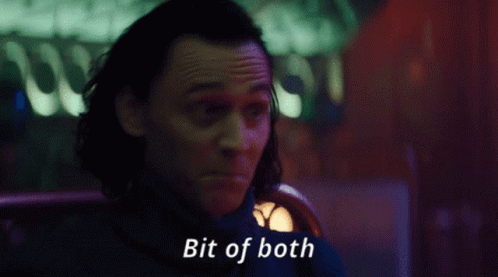 A Close Up Of A Person 'S Face With The Words `` Bit Of Both '' Written On It . GIF