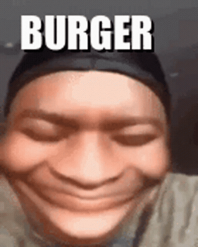 A Close Up Of A Person 'S Face With The Words `` Burger '' Written Above It . GIF
