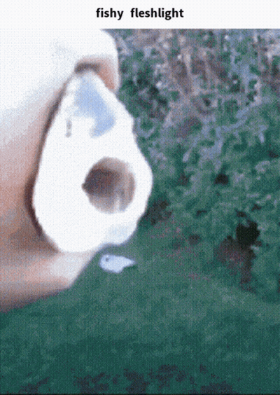 A Close Up Of A Person 'S Face With The Words Fishy Fleshlight Above It GIF