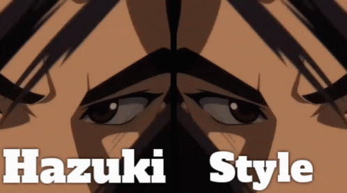 A Close Up Of A Person 'S Face With The Words Hazuki Style Written Below It GIF