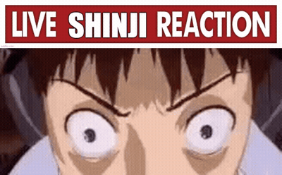 A Close Up Of A Person 'S Face With The Words " Live Shinji Reaction " Below It GIF