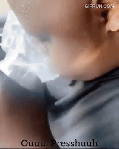 A Close Up Of A Person 'S Face With The Words Ouuuu Presshuuh Written Below It GIF
