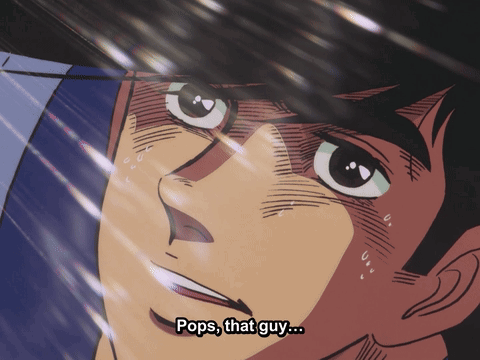 A Close Up Of A Person 'S Face With The Words Pops That Guy GIF