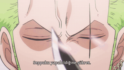 A Close Up Of A Person 'S Face With The Words Seppuku Yapabildigine Şükret Written Below It GIF