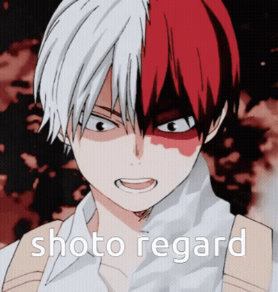 A Close Up Of A Person 'S Face With The Words Shoto Regard On It GIF