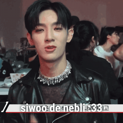 A Close Up Of A Person 'S Face With The Words Siwoo De Nebli Written On The Bottom GIF