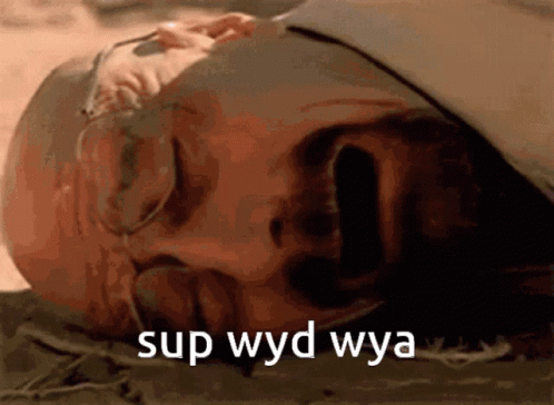 A Close Up Of A Person 'S Face With The Words Sup Wyd Wya Written Above It GIF
